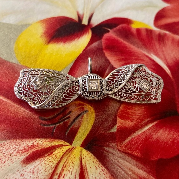 Vintage Converted 14KT White Gold Diamond Pendant - Picture 9 of 15